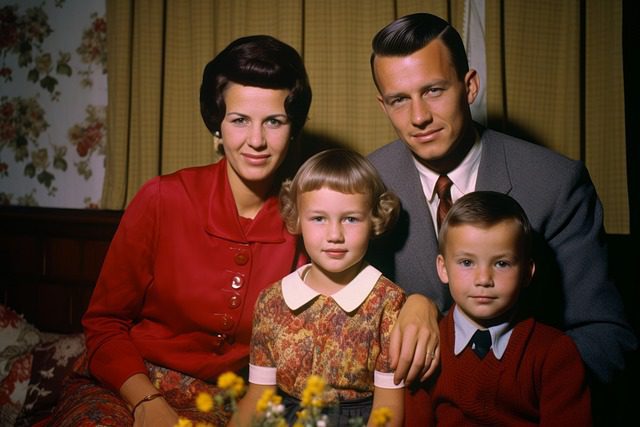 A family posing for a portrait.