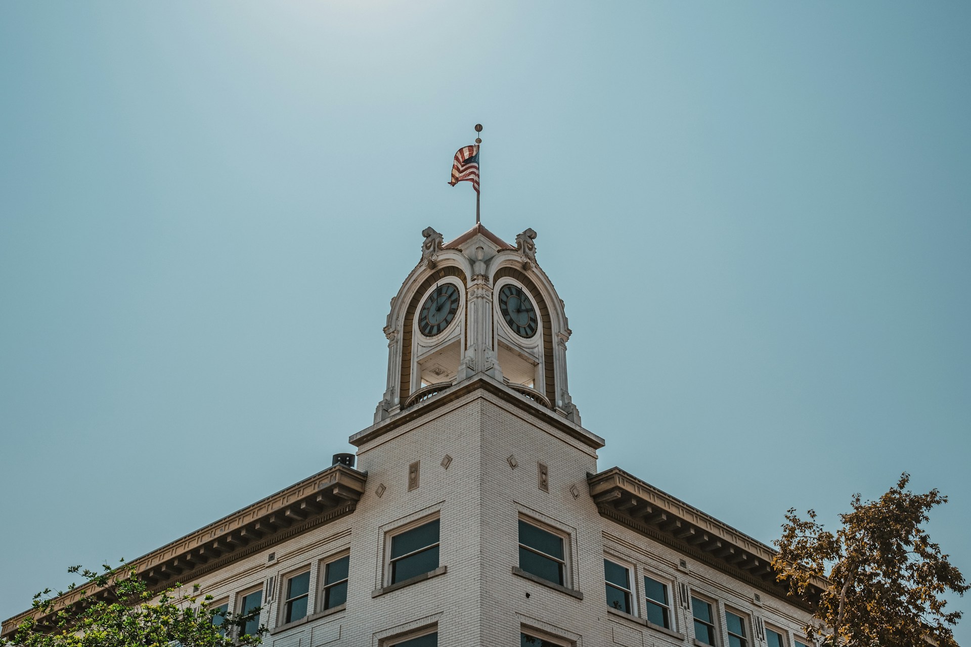 Building with a USA Flag.