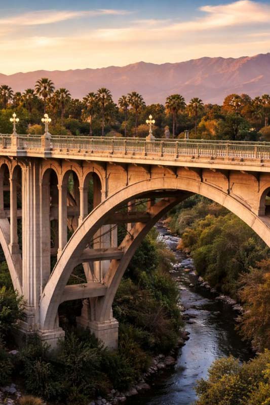 A bridge going over a stream.
