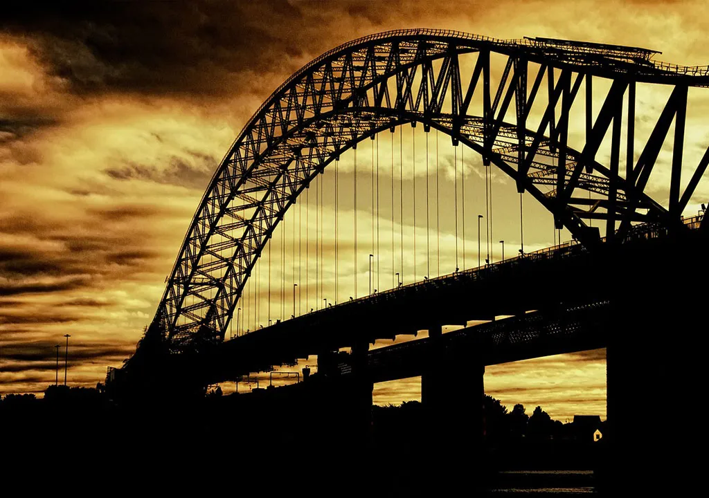 Suspension bridge at dusk